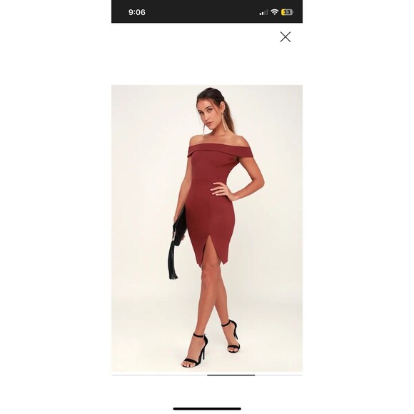 Lulus Way Of Love Wine Red Off-the-Shoulder Bodycon Dress size Medium - Picture 3 of 5